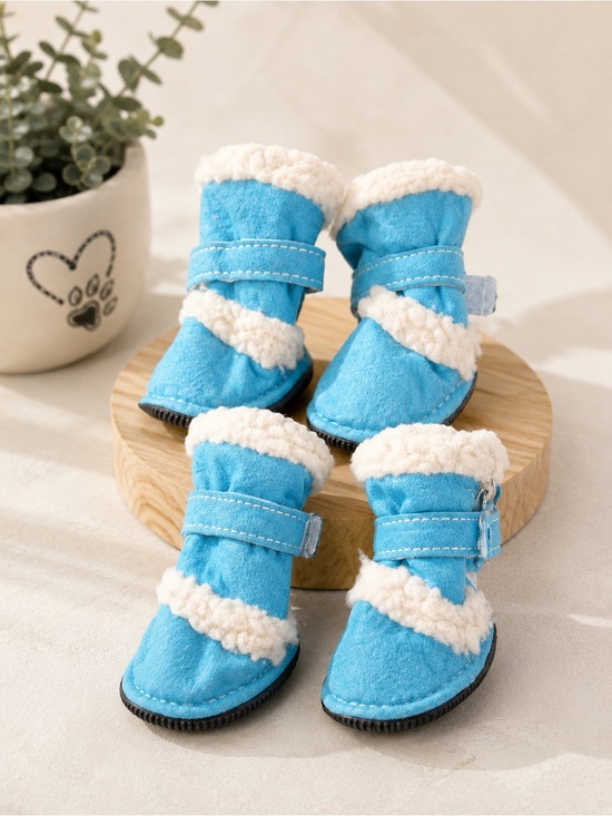 Pet Life Other - Pet Life Shearling Duggz Dog Boots Size 4 Blue Sherpa Winter Shoes Set of 4